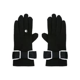 タッチパネル対応パール＆リボン付きグローブ 手袋 （ブラック）