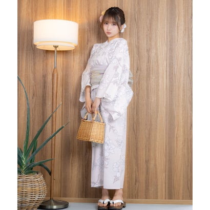 ワンピース 線画フラワー ゆかた3点セット (浴衣羽織+ワンピース+兵児帯)｜詳細画像