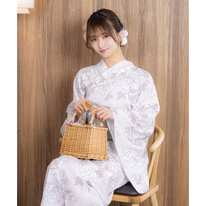 ワンピース 線画フラワー ゆかた3点セット (浴衣羽織+ワンピース+兵児帯)｜詳細画像