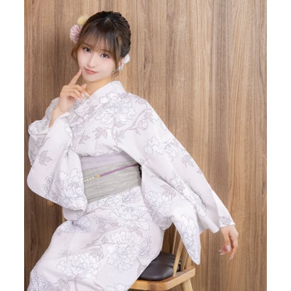 ワンピース 線画フラワー ゆかた3点セット (浴衣羽織+ワンピース+兵児帯)｜詳細画像