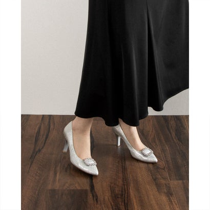 【訳あり新品】 【取り外し可能】ビジューモチーフパンプス （シルバー）｜詳細画像