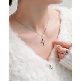 サージカルステンレスビッククロスビジューネックレス （シルバー）