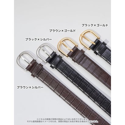 ホースシューバックル本革レザーベルト （ブラウン×ゴールド）｜詳細画像