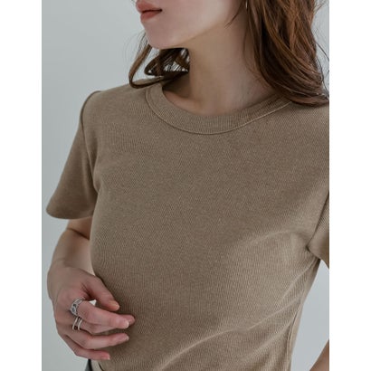 [新色追加][累計販売枚数2.3万枚突破][華奢見えリブTシャツ]テレコリブクルーネック半袖Tシャツ （ベージュ）｜詳細画像