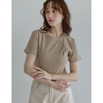 [新色追加][累計販売枚数2.3万枚突破][華奢見えリブTシャツ]テレコリブクルーネック半袖Tシャツ （ベージュ）｜詳細画像
