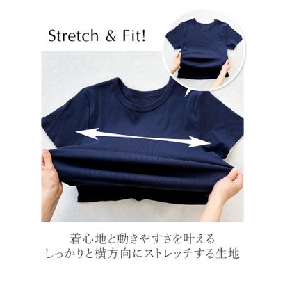 [新色追加][累計販売枚数2.3万枚突破][華奢見えリブTシャツ]テレコリブクルーネック半袖Tシャツ （ベージュ）｜詳細画像