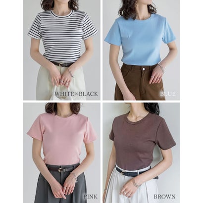 [新色追加][累計販売枚数2.3万枚突破][華奢見えリブTシャツ]テレコリブクルーネック半袖Tシャツ （ベージュ）｜詳細画像