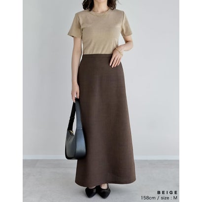 [新色追加][累計販売枚数2.3万枚突破][華奢見えリブTシャツ]テレコリブクルーネック半袖Tシャツ （ベージュ）｜詳細画像