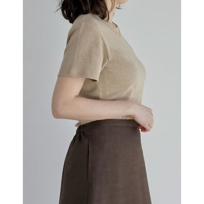 [新色追加][累計販売枚数2.3万枚突破][華奢見えリブTシャツ]テレコリブクルーネック半袖Tシャツ （ベージュ）｜詳細画像