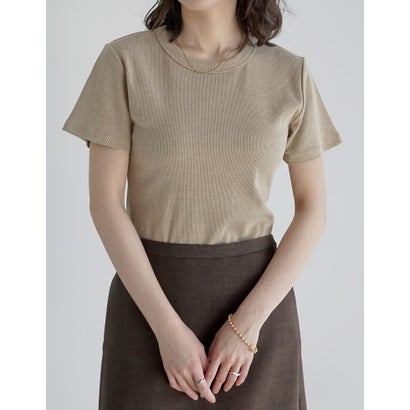 [新色追加][累計販売枚数2.3万枚突破][華奢見えリブTシャツ]テレコリブクルーネック半袖Tシャツ （ベージュ）｜詳細画像
