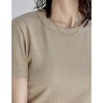 [新色追加][累計販売枚数2.3万枚突破][華奢見えリブTシャツ]テレコリブクルーネック半袖Tシャツ （ベージュ）｜詳細画像