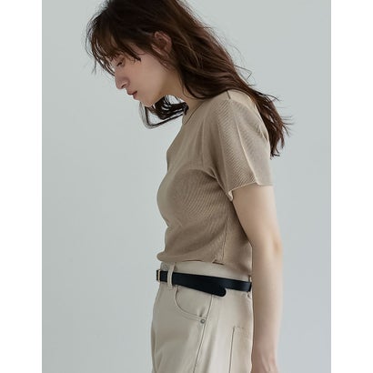 [新色追加][累計販売枚数2.3万枚突破][華奢見えリブTシャツ]テレコリブクルーネック半袖Tシャツ （ベージュ）｜詳細画像