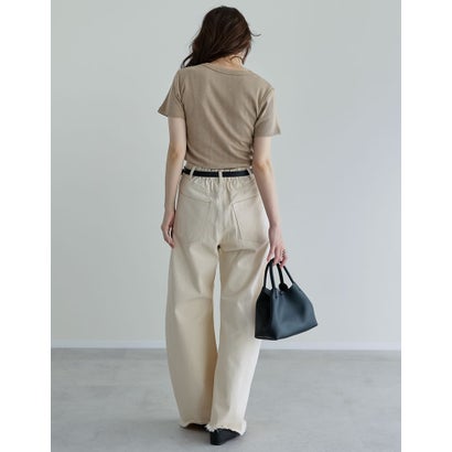 [新色追加][累計販売枚数2.3万枚突破][華奢見えリブTシャツ]テレコリブクルーネック半袖Tシャツ （ベージュ）｜詳細画像