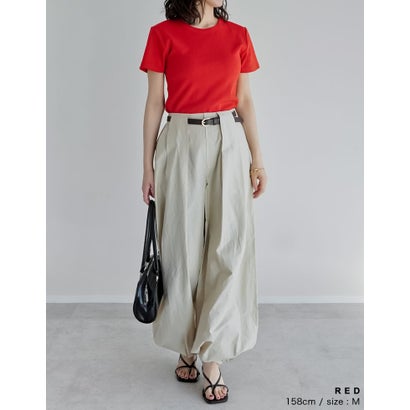 [新色追加][累計販売枚数2.3万枚突破][華奢見えリブTシャツ]テレコリブクルーネック半袖Tシャツ （レッド）｜詳細画像