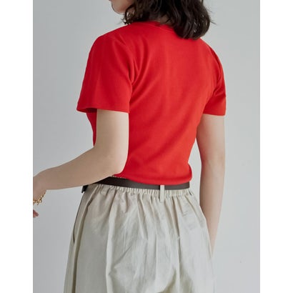 [新色追加][累計販売枚数2.3万枚突破][華奢見えリブTシャツ]テレコリブクルーネック半袖Tシャツ （レッド）｜詳細画像