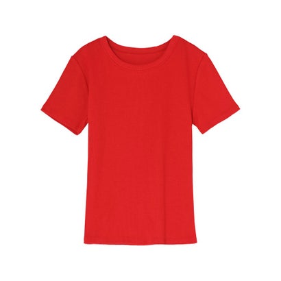 [新色追加][累計販売枚数2.3万枚突破][華奢見えリブTシャツ]テレコリブクルーネック半袖Tシャツ （レッド）｜詳細画像