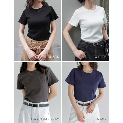 [新色追加][累計販売枚数2.3万枚突破][華奢見えリブTシャツ]テレコリブクルーネック半袖Tシャツ （レッド）｜詳細画像
