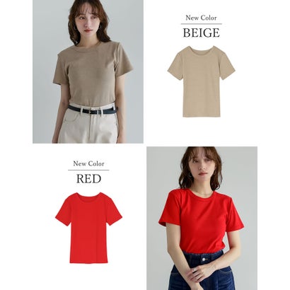 [新色追加][累計販売枚数2.3万枚突破][華奢見えリブTシャツ]テレコリブクルーネック半袖Tシャツ （レッド）｜詳細画像