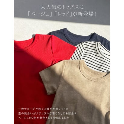 [新色追加][累計販売枚数2.3万枚突破][華奢見えリブTシャツ]テレコリブクルーネック半袖Tシャツ （レッド）｜詳細画像