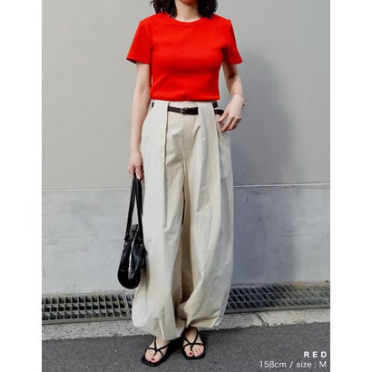 [新色追加][累計販売枚数2.3万枚突破][華奢見えリブTシャツ]テレコリブクルーネック半袖Tシャツ （レッド）｜詳細画像