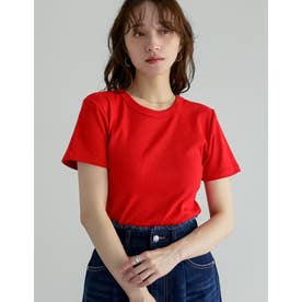 [新色追加][累計販売枚数2.3万枚突破][華奢見えリブTシャツ]テレコリブクルーネック半袖Tシャツ （レッド）