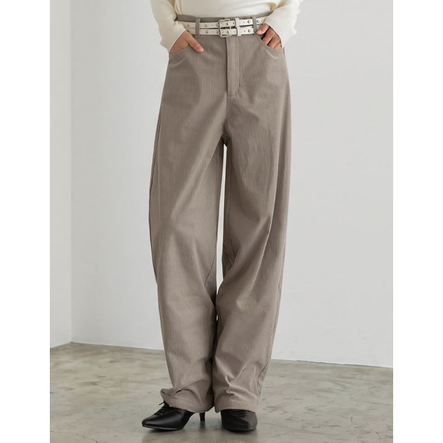 [2026AW COLLECTION][新色追加][低身長/高身長/大きいサイズ有]コーデュロイバレルレッグパンツ （グレージュ）