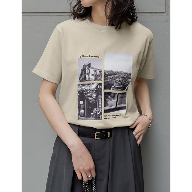 [リニューアル][UVカット][接触冷感][紫外線対策]PARISシティスケープTシャツ （ベージュ）