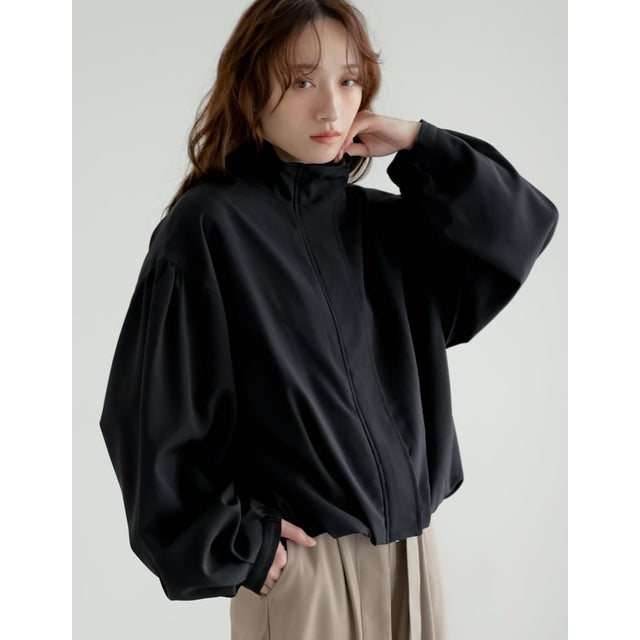 [新色追加][2026S/S COLLECTION]無地orフロッキードット裾タックバルーンブルゾン （無地ブラック）
