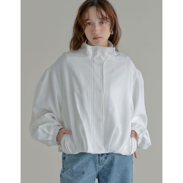 [新色追加][2026S/S COLLECTION]無地orフロッキードット裾タックバルーンブルゾン （無地ホワイト）