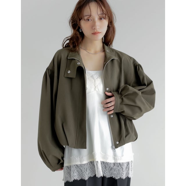 [新色追加][2026S/S COLLECTION]無地orフロッキードット裾タックバルーンブルゾン （無地カーキ）