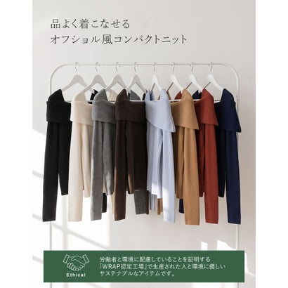 [新色追加][ブラ紐隠し]アシンメトリーオフショルダーリブニットトップス （ブラウン）｜詳細画像