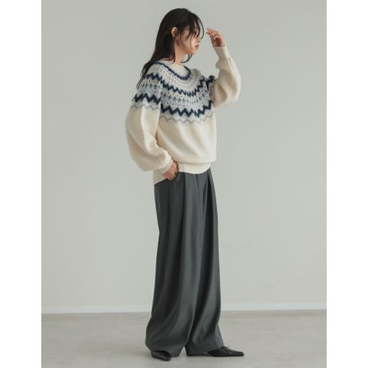 求心柄ジャガード編みシャギーニット （アイボリー）｜詳細画像