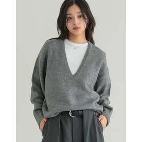 アルパカタッチ深Vネックニットトップス （グレー）