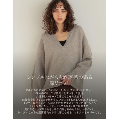 アルパカタッチ深Vネックニットトップス （ベージュ）｜詳細画像