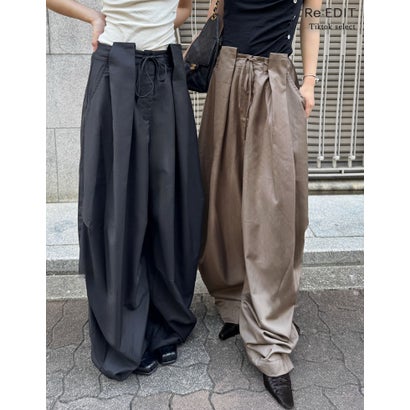 タックベルトループコクーンワイドパンツ （グレージュ）｜詳細画像