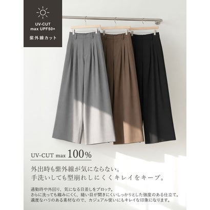 ［撥水加工/アンチピリング/UVカット100%］[低身長/高身長サイズ有]ストレッチツイル3タックワイドストレートパンツ （ブラウン）｜詳細画像