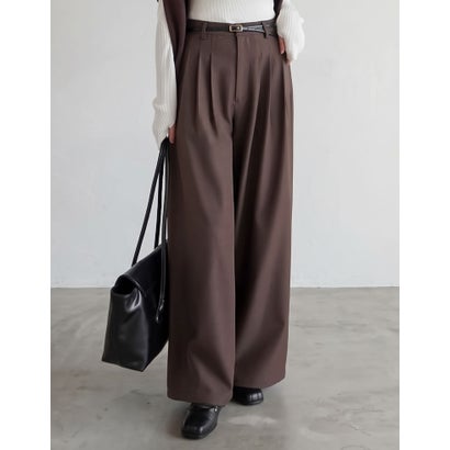 ［撥水加工/アンチピリング/UVカット100%］[低身長/高身長サイズ有]ストレッチツイル3タックワイドストレートパンツ （ブラウン）｜詳細画像