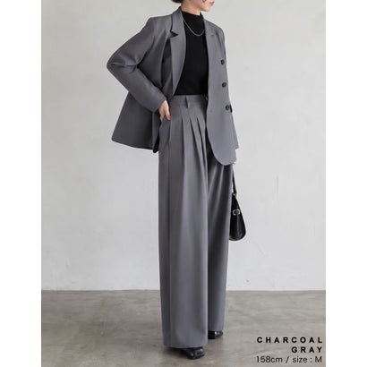 ［撥水加工/アンチピリング/UVカット100%］[低身長/高身長サイズ有]ストレッチツイル3タックワイドストレートパンツ （チャコールグレー）｜詳細画像