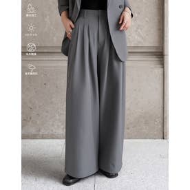 ［撥水加工/アンチピリング/UVカット100%］[低身長/高身長サイズ有]ストレッチツイル3タックワイドストレートパンツ （チャコールグレー）