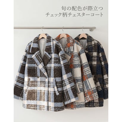 [OUTER COLLECTION]リングボア先染めチェックミドルチェスターコート （ネイビー）｜詳細画像