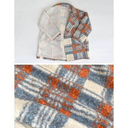[OUTER COLLECTION]リングボア先染めチェックミドルチェスターコート （ネイビー）｜詳細画像