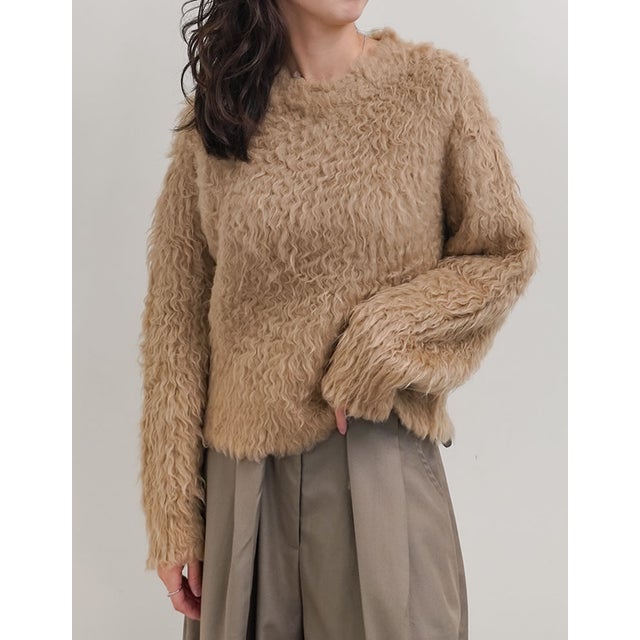 [TREND ITEM COLLECTION]ウェーブブラッシュシャギーニットトップス （ベージュ）