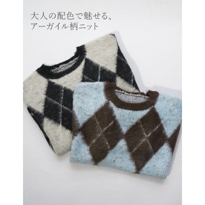 リエディ Re:EDIT [TREND ITEM COLLECTION]アーガイルニットクルーネックプルオーバー （ブラック）｜詳細画像