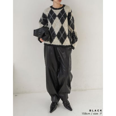 リエディ Re:EDIT [TREND ITEM COLLECTION]アーガイルニットクルーネックプルオーバー （ブラック）｜詳細画像