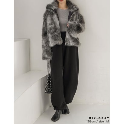 [OUTER COLLECTION]フェイクファースタンドブルゾン （ミックスグレー）｜詳細画像