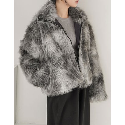 [OUTER COLLECTION]フェイクファースタンドブルゾン （ミックスグレー）｜詳細画像
