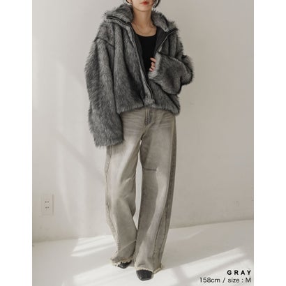 [OUTER COLLECTION]フェイクファースタンドブルゾン （グレー）｜詳細画像