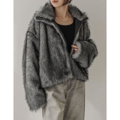 [OUTER COLLECTION]フェイクファースタンドブルゾン （グレー）｜詳細画像