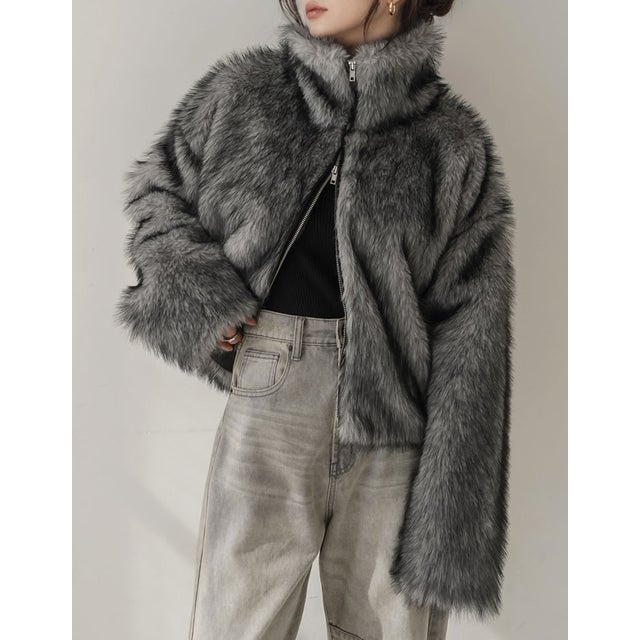 [OUTER COLLECTION]フェイクファースタンドブルゾン （グレー）