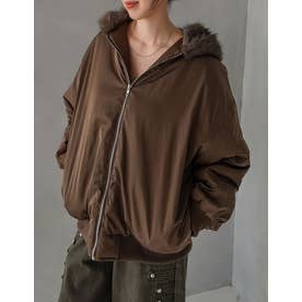 [OUTER COLLECTION]フェイクファーフードMA-1中綿ブルゾン （ブラウン）